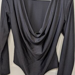 Bar III Black Drape Neck Bodysuit